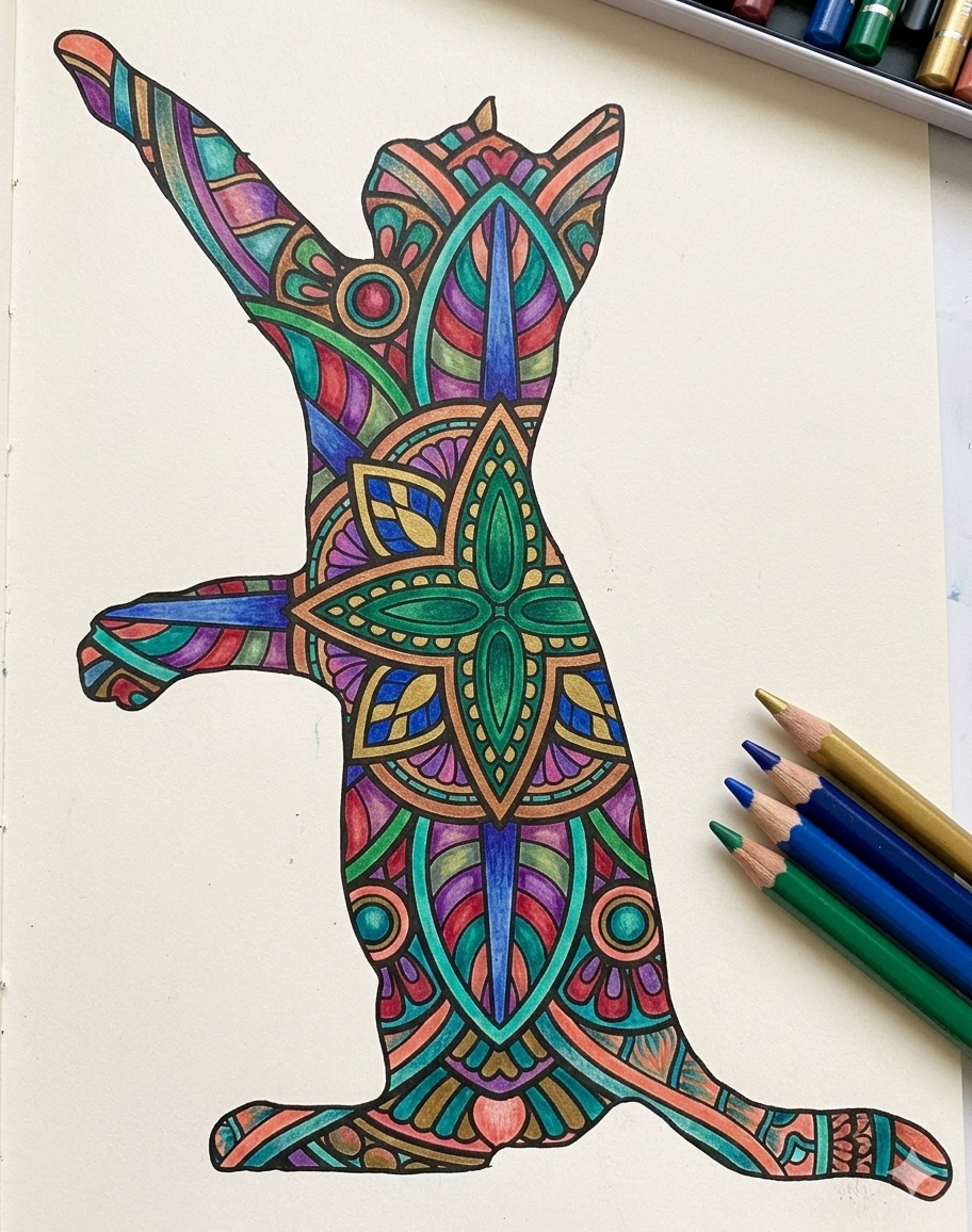 Mandala de gato coloreado